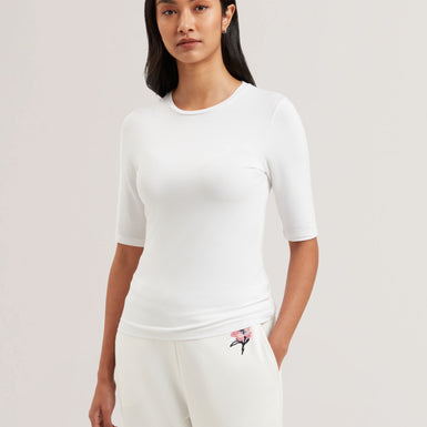 Womens CASY-Fitted Half Sleeve Chest Branded Tee Petal