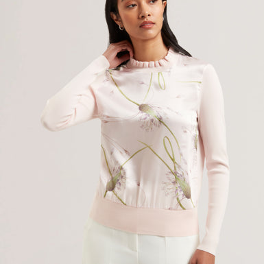 Women's VIVVYAN-Printed Woven Front High Neck Petal Pink