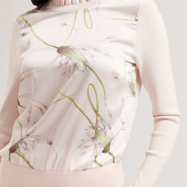 Women's VIVVYAN-Printed Woven Front High Neck Petal Pink