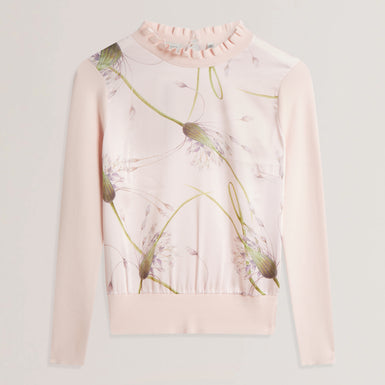 Women's VIVVYAN-Printed Woven Front High Neck Petal Pink