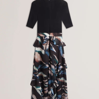 Women's AURELIO-Knit Bodice Printed Ruffle Dress