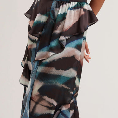 Women's AURELIO-Knit Bodice Printed Ruffle Dress