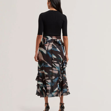 Women's AURELIO-Knit Bodice Printed Ruffle Dress