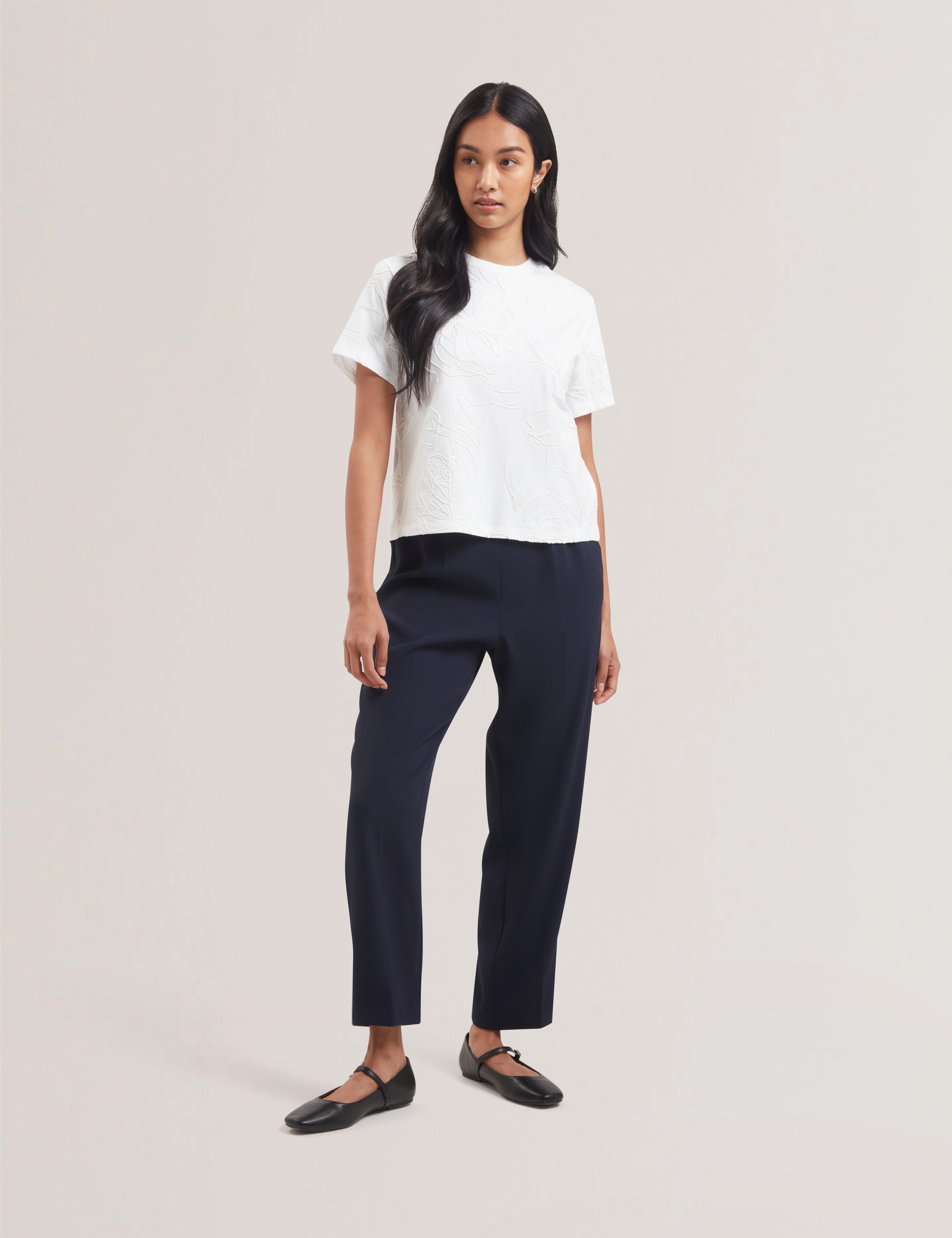 Women's AGALY-Short Sleeve All over Embroidered Boxy Tee Ivory