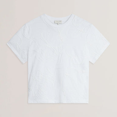 Women's AGALY-Short Sleeve All over Embroidered Boxy Tee Ivory