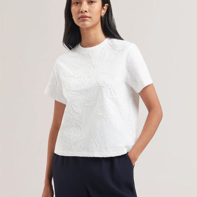 Women's AGALY-Short Sleeve All over Embroidered Boxy Tee Ivory