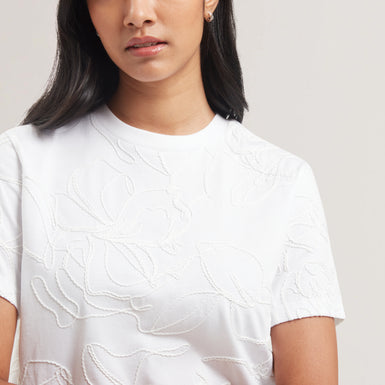 Women's AGALY-Short Sleeve All over Embroidered Boxy Tee Ivory