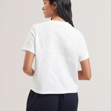 Women's AGALY-Short Sleeve All over Embroidered Boxy Tee Ivory