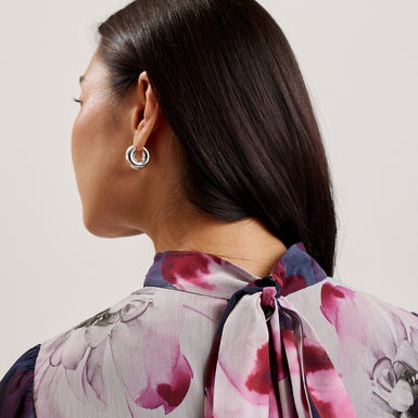 Women's Aracely-Printed LS Neck Tie  Mini Dress Navy