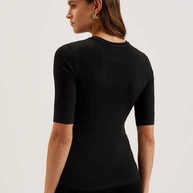 Women's Floene-Printed Skinny Fit Quarter Sleeve Top Black