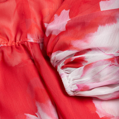 Women's Aleria-Printed Tie Front Balloon Sleeve Red