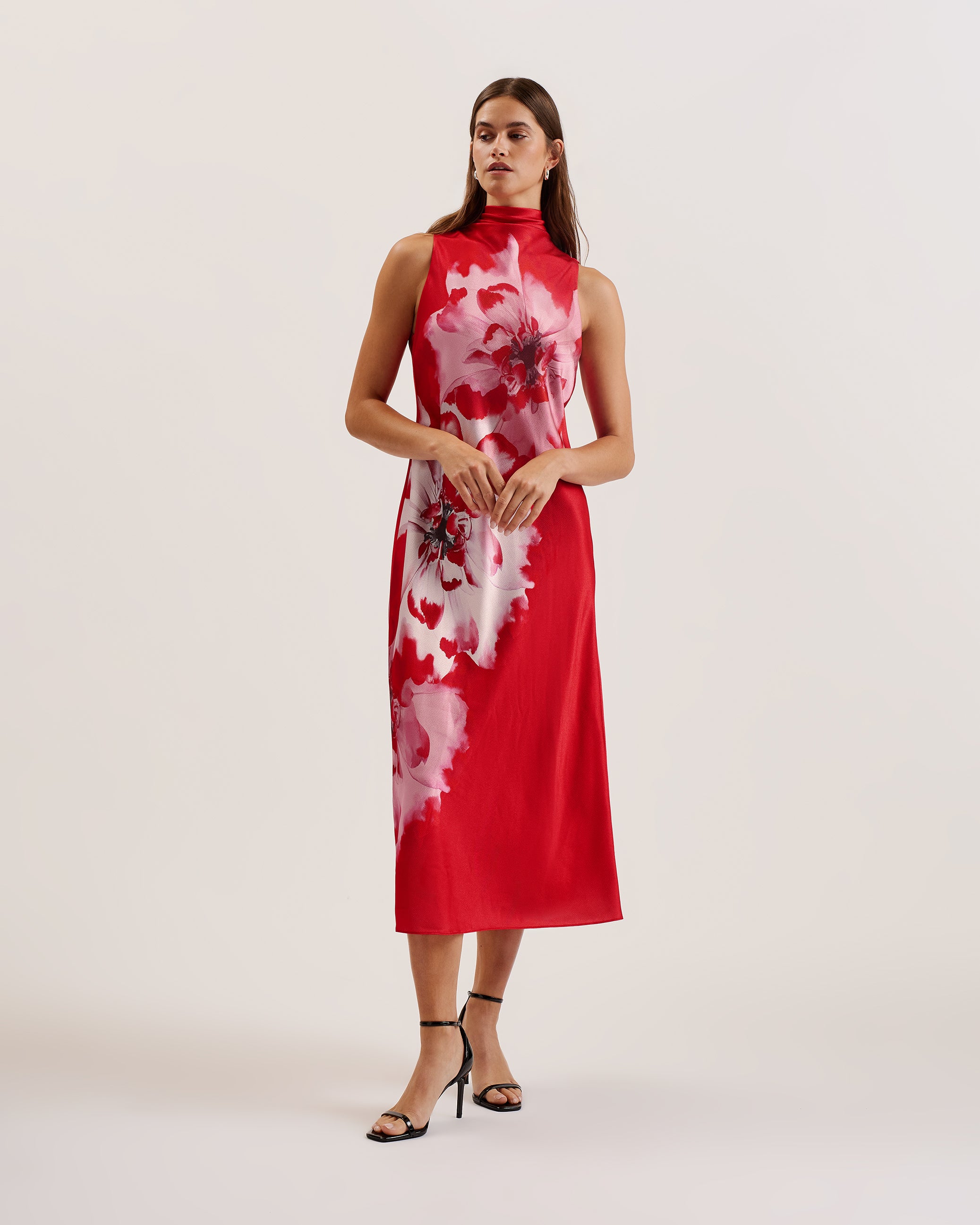 Women's Aliara-Printed Cowl Neck Midi Slip Dress Red