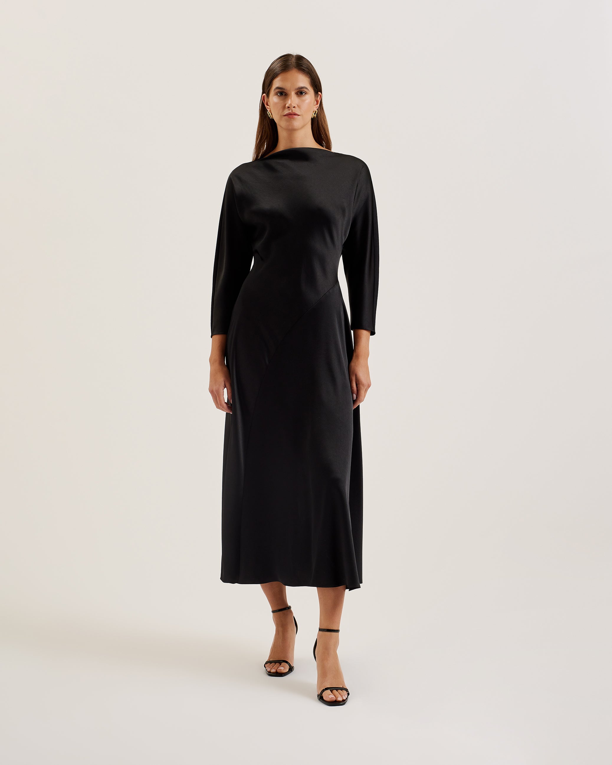 Women's Avelli-Curve Seam Detail Midi Dress Black