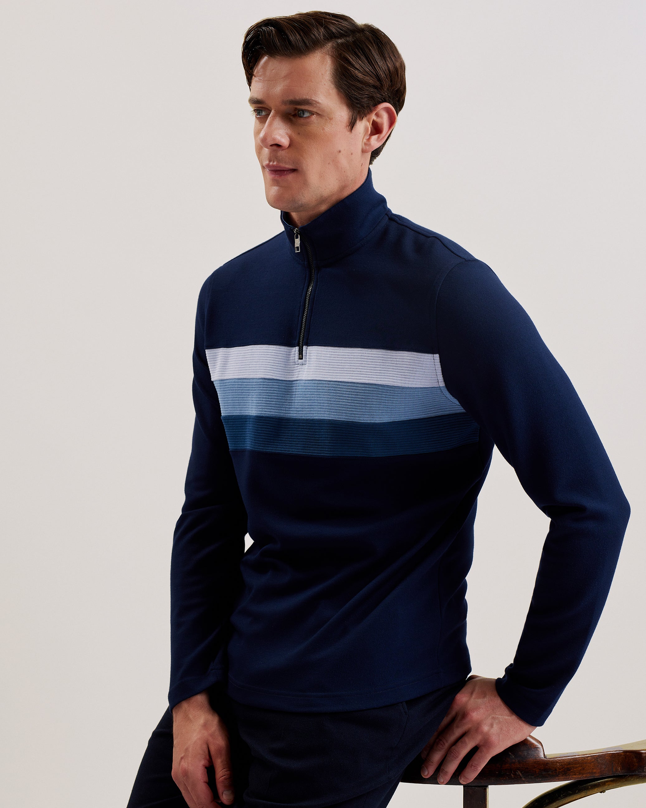 Men's Longman-Ombre Detail Half Zip Sweatshirt Navy