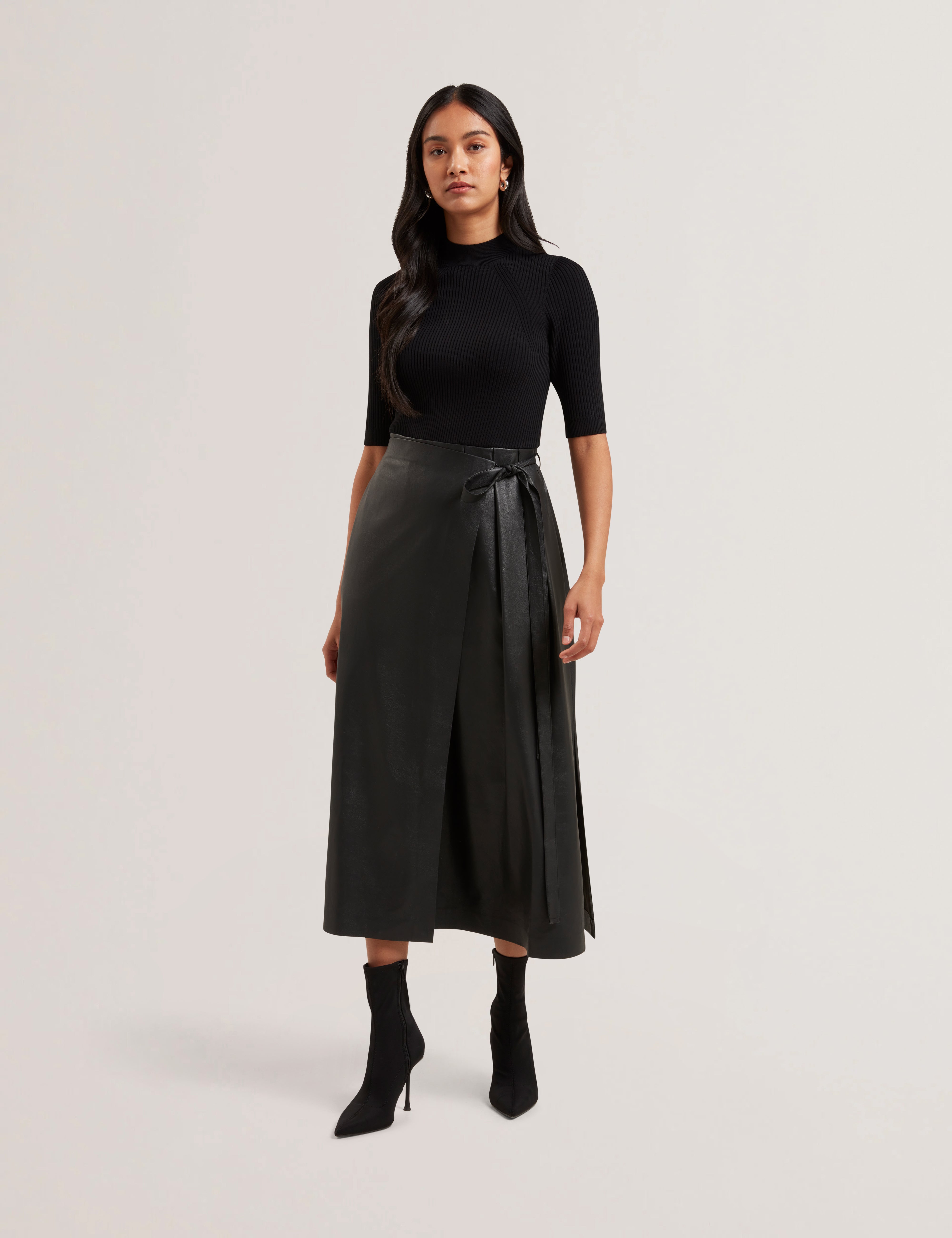 Women's MATTA-Faux Leather Skirt Knit Bodice