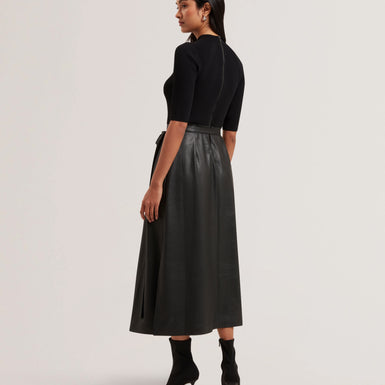 Women's MATTA-Faux Leather Skirt Knit Bodice