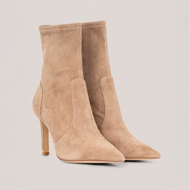 Women's PIPEER-Suede Heeled Sock Boot Tan