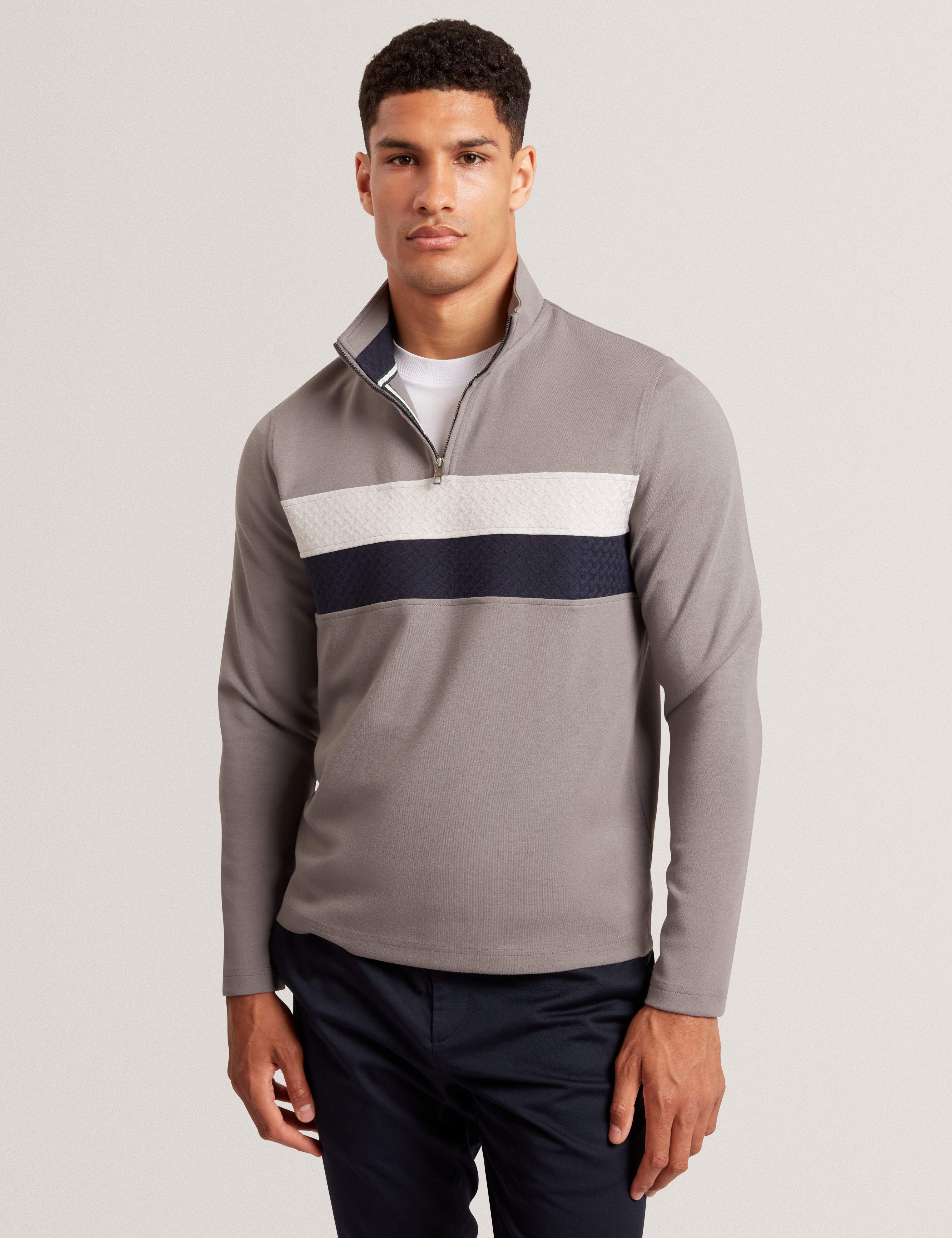 VIKTORO: T Stitch Contrast Panel Half-Zip