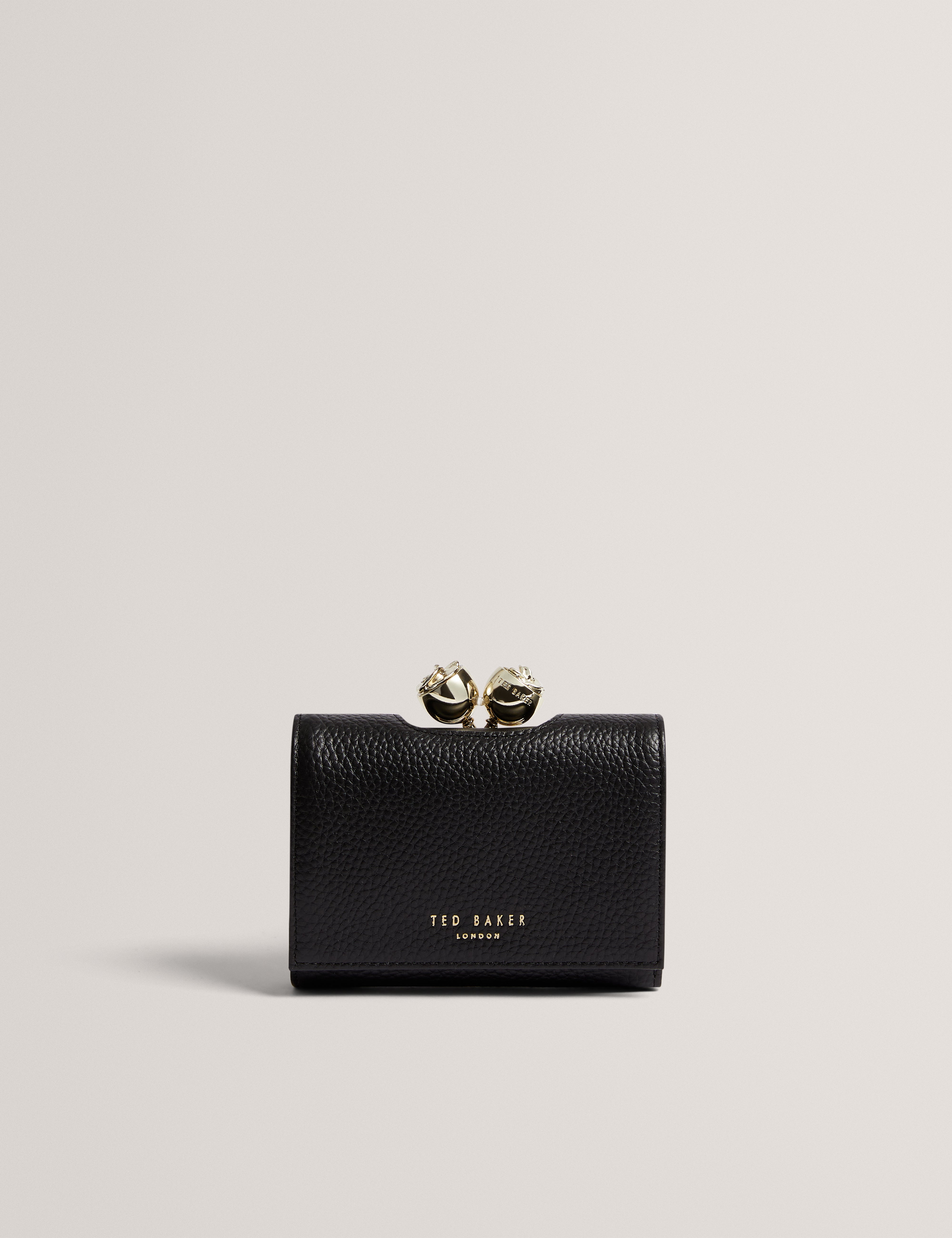 ROOSA: Rose Detail Leather Small Bobble Purse