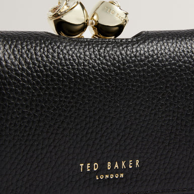 ROOSA: Rose Detail Leather Small Bobble Purse