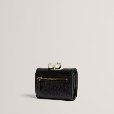 ROOSA: Rose Detail Leather Small Bobble Purse