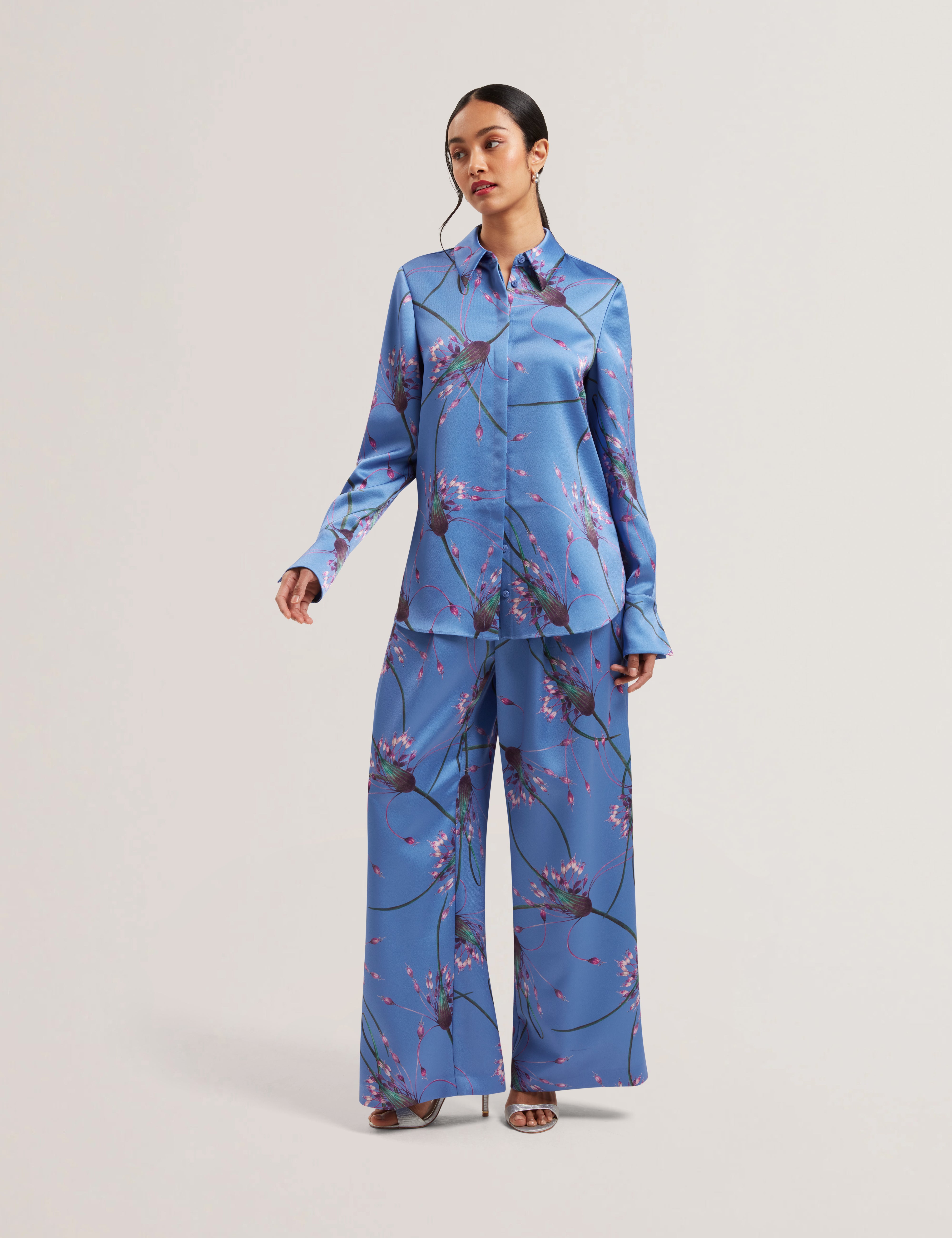 Women's MARIGA-Printed Longline Satin Shirt