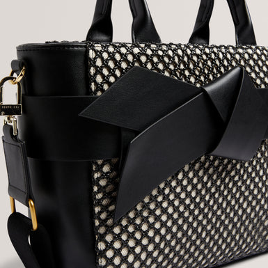 Womens JEESA-Soft PU Bow Canvas Mini Tote Bag