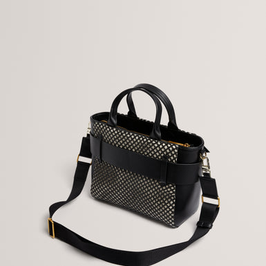 Womens JEESA-Soft PU Bow Canvas Mini Tote Bag