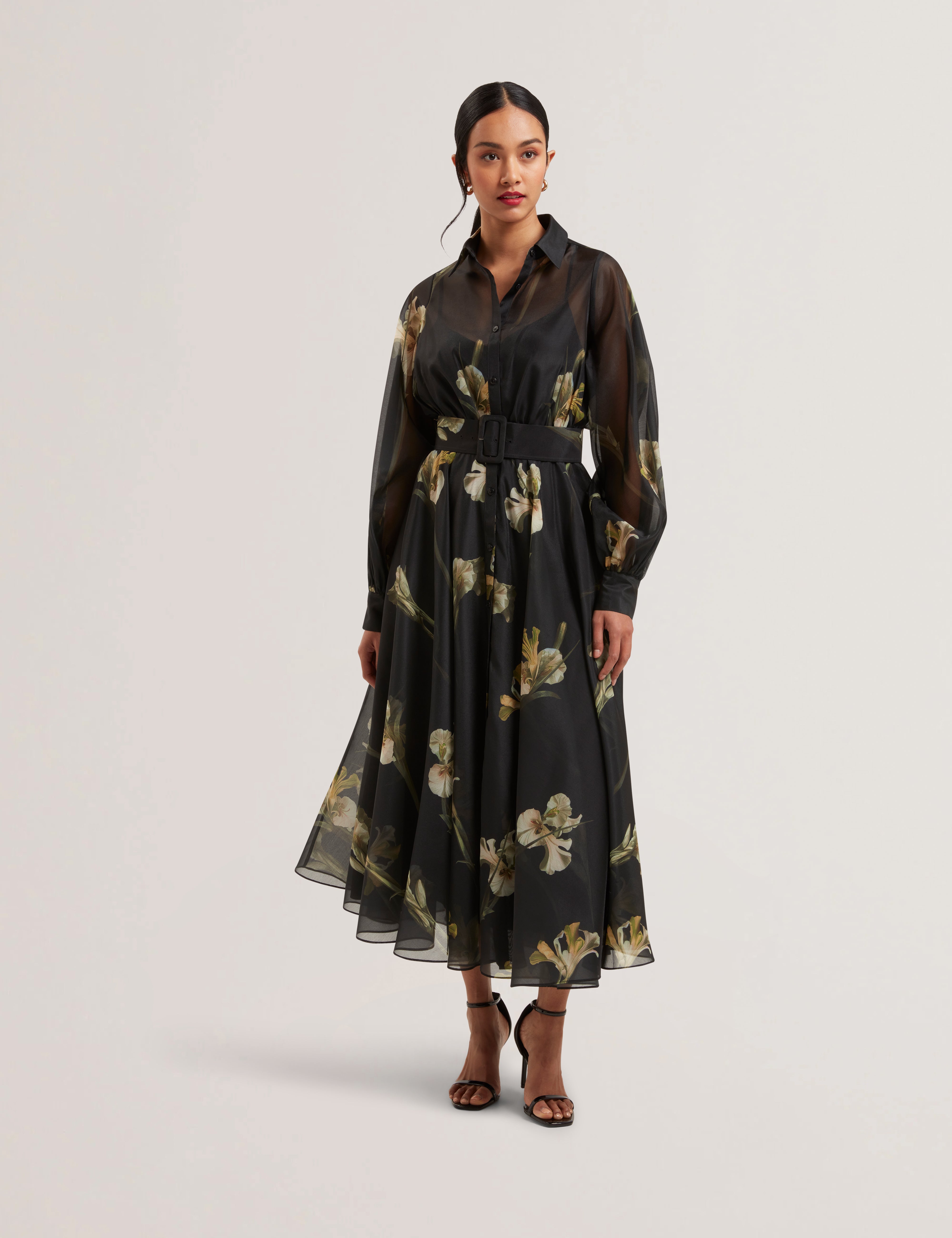 Women's LIORRA-Printed Organza Belted Midi Dress