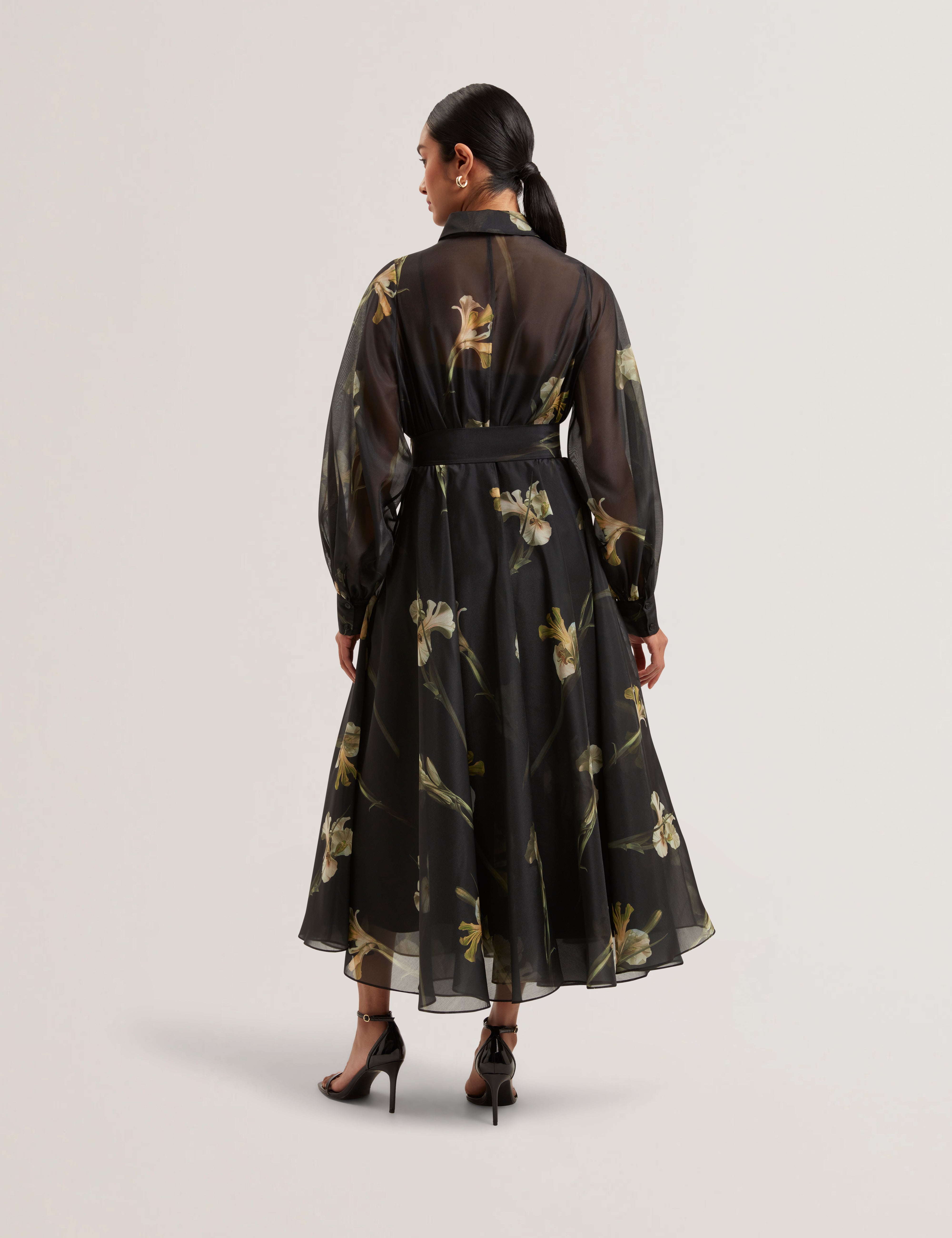 Women's LIORRA-Printed Organza Belted Midi Dress