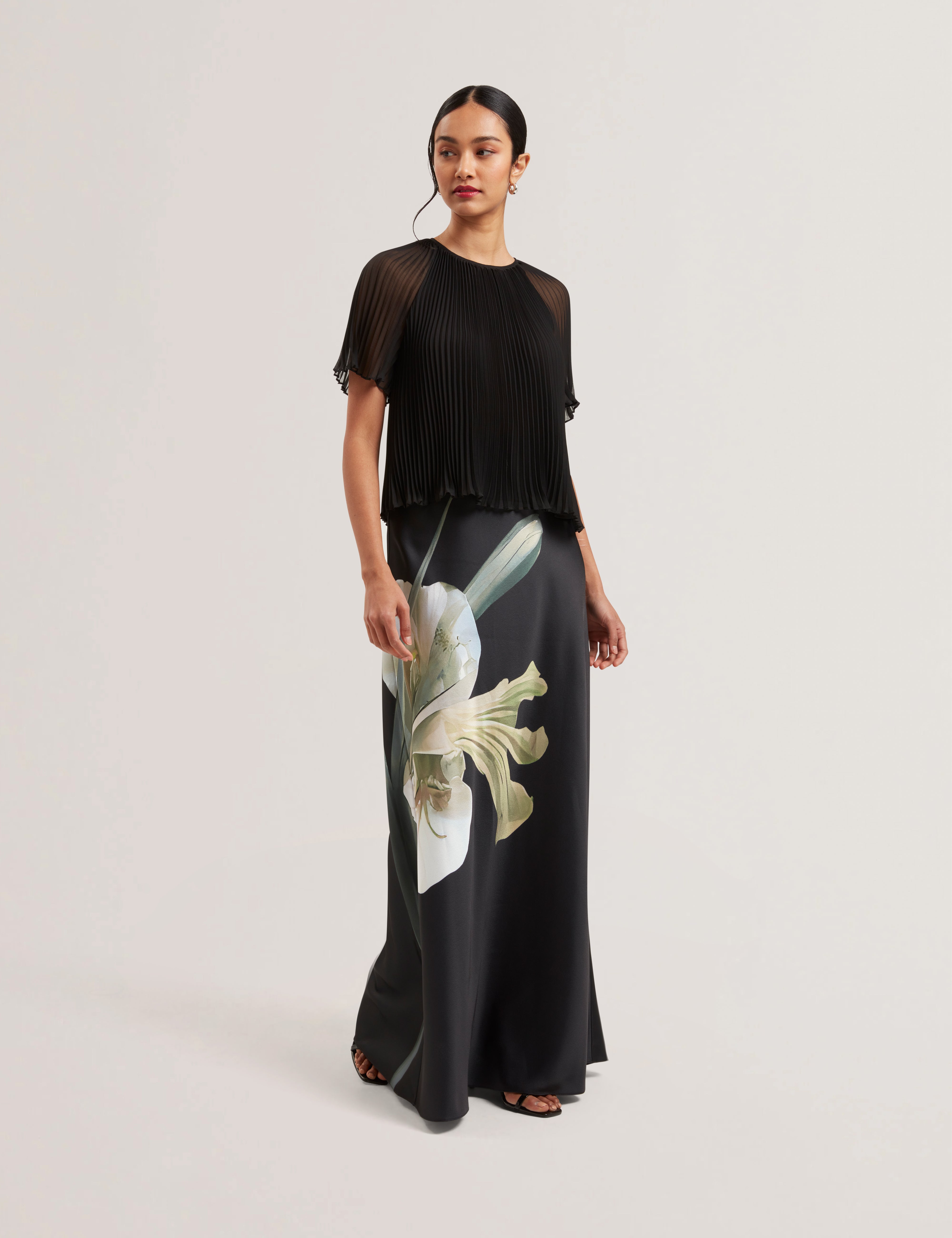 Women's ZIONNA-Satin Printed Maxi Skirt