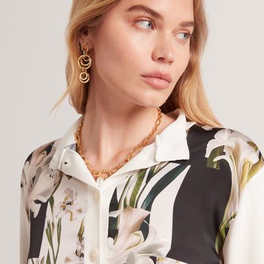 Women's BELVIAA-Printed Woven Front Cardigan