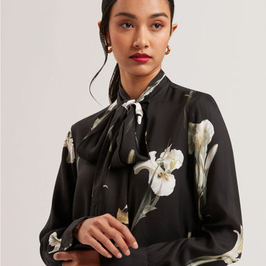 Women's ZAKIIER-Printed Scarf Detail Long Sleeve Blouse