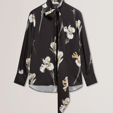 Women's ZAKIIER-Printed Scarf Detail Long Sleeve Blouse