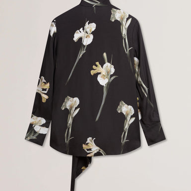 Women's ZAKIIER-Printed Scarf Detail Long Sleeve Blouse