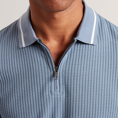 BRONIZE: SS Rib Texture Zip Polo