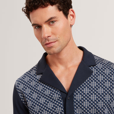 DANLIBE: SS Argyle Button Thru Jersey Shirt