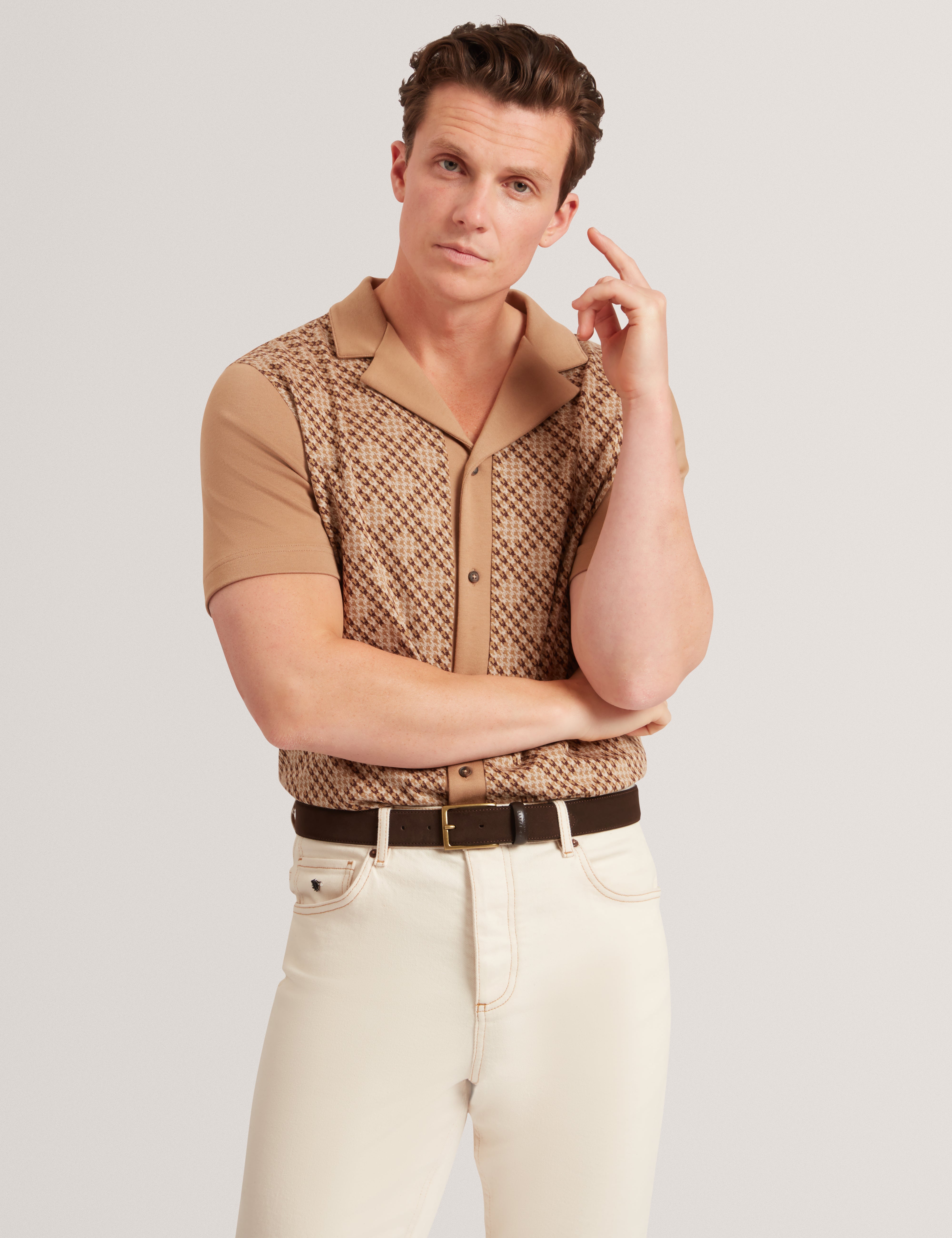 DANLIBE: SS Argyle Button Thru Jersey Shirt