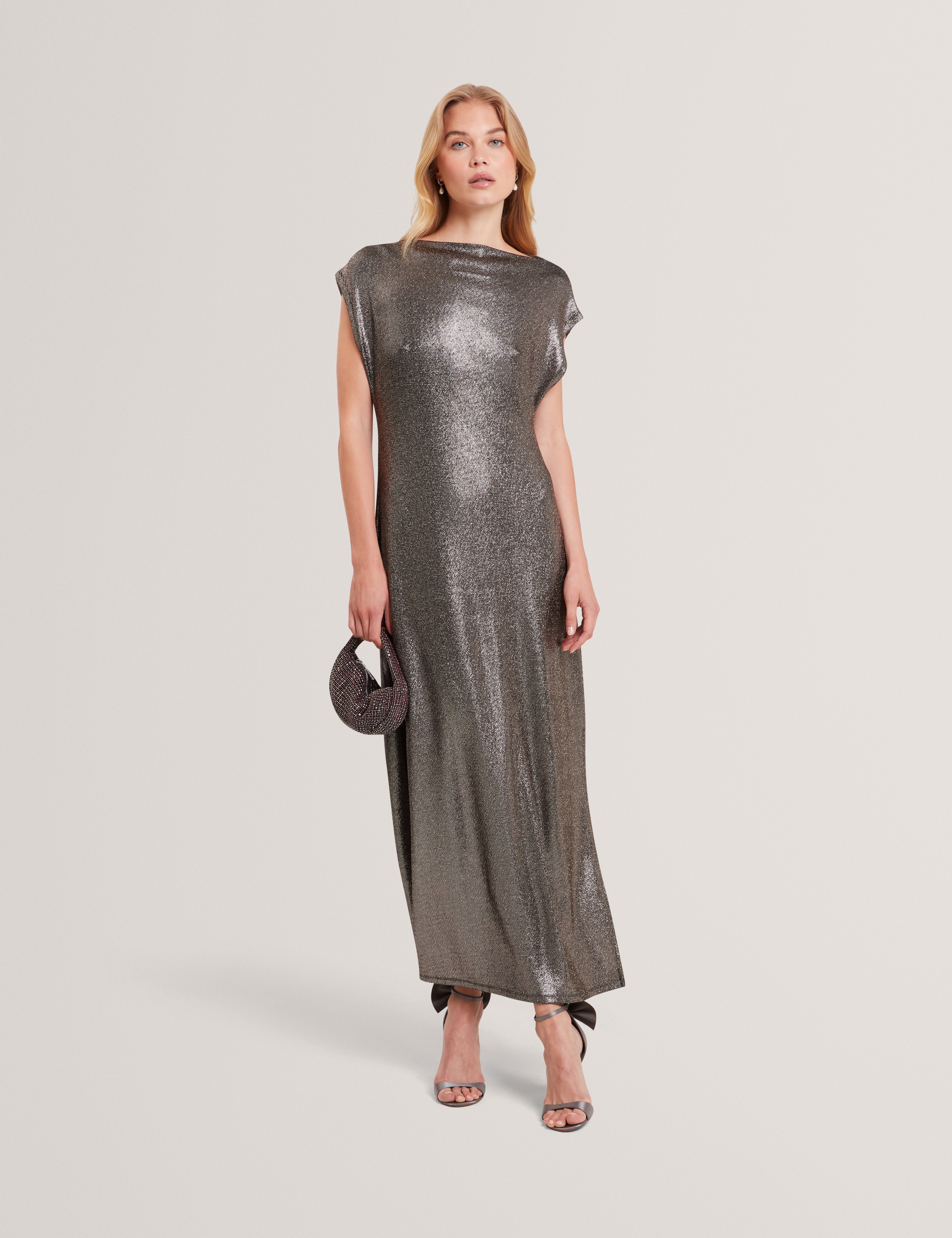 JAZZIIE: Metallic Sleeveless Midi Dress