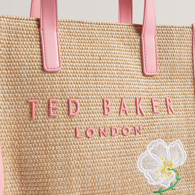 Womens FLAWERR-Faux Raffia Embroidered Icon Bag