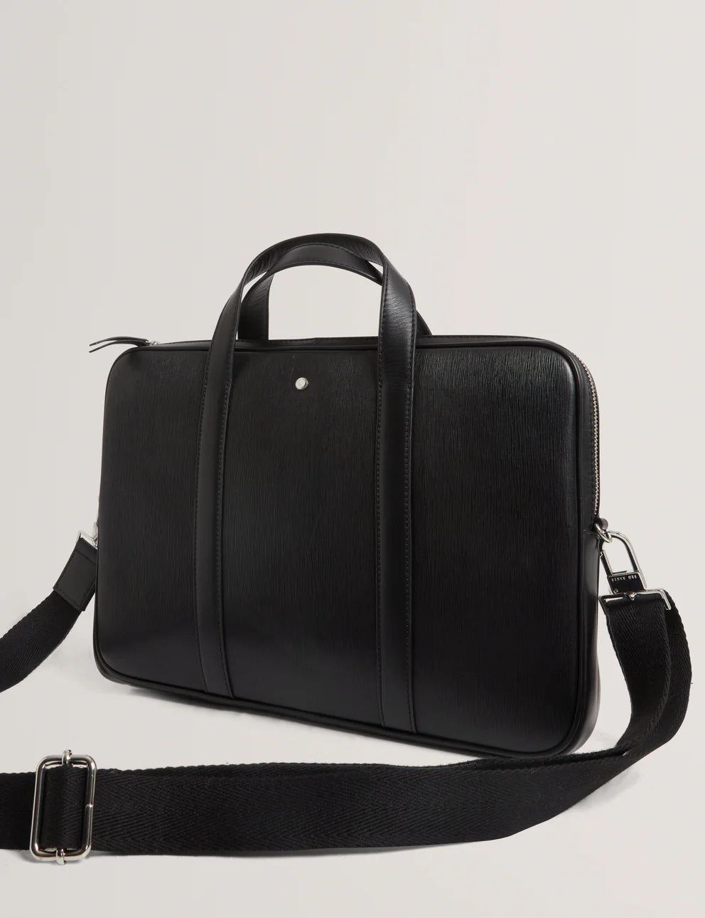BAYLON: Bark Texture Leather Laptop Bag