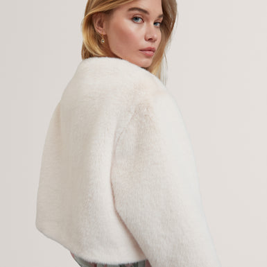 PRIMMRA: Cropped Faux Fur Jacket
