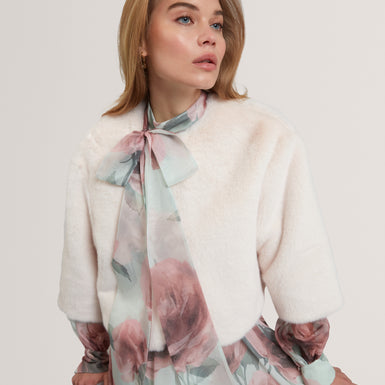 PRIMMRA: Cropped Faux Fur Jacket