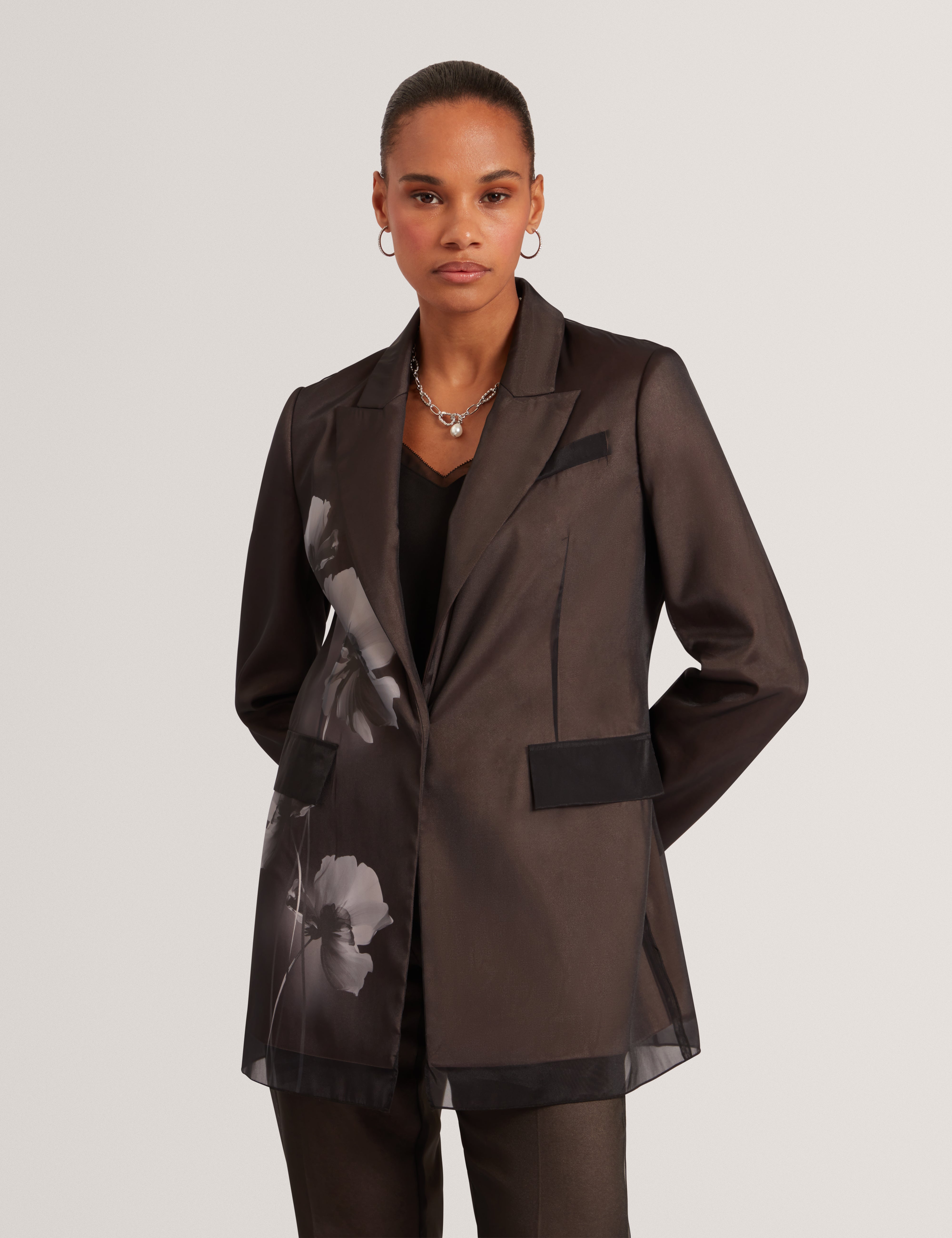 NUBIAA: Printed Organza Overlay Tailored Jacket