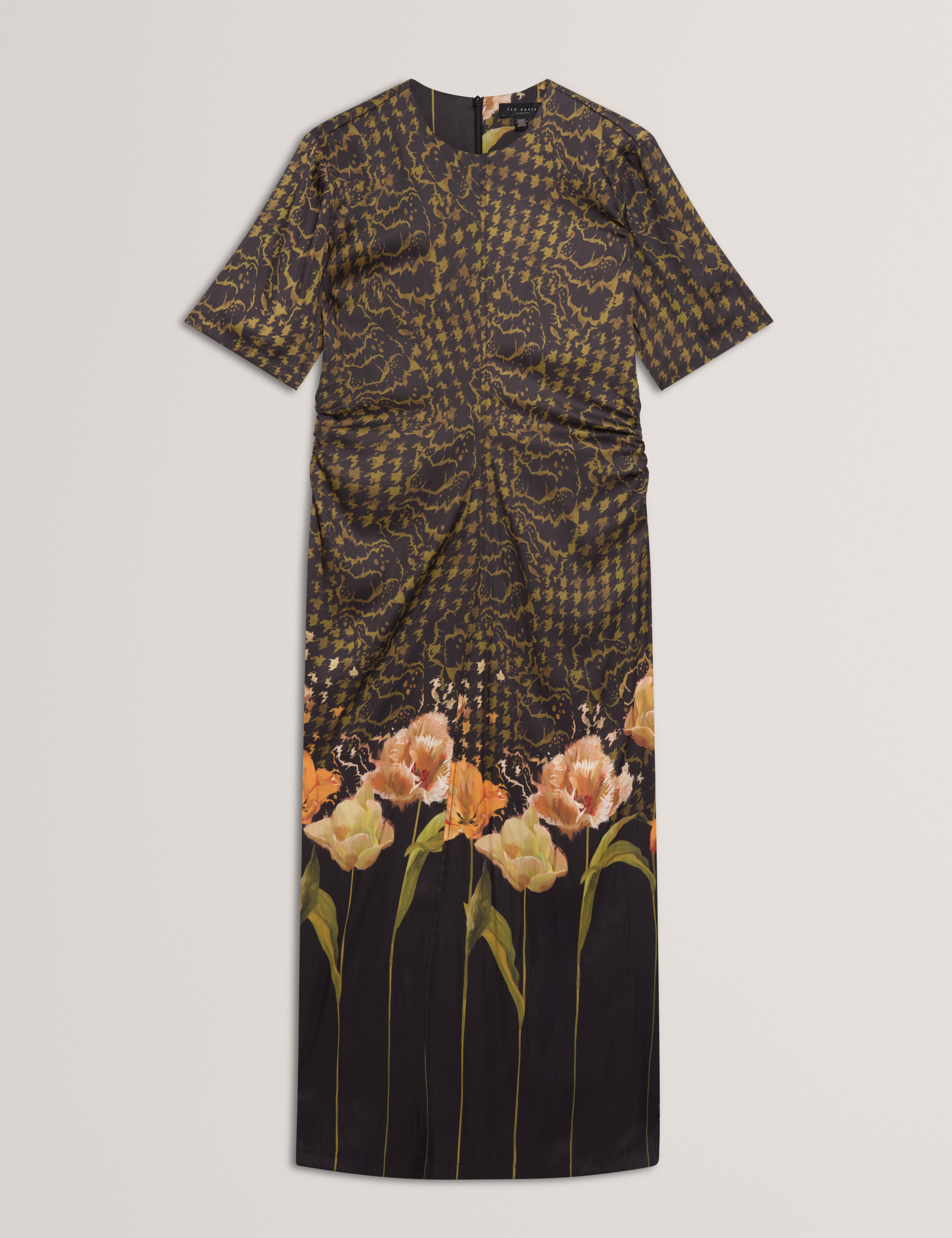 AEVAA: Printed Midi Dress With Waist Gathers