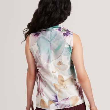 AUVEA: Print Neck Tie Sleeveless Top