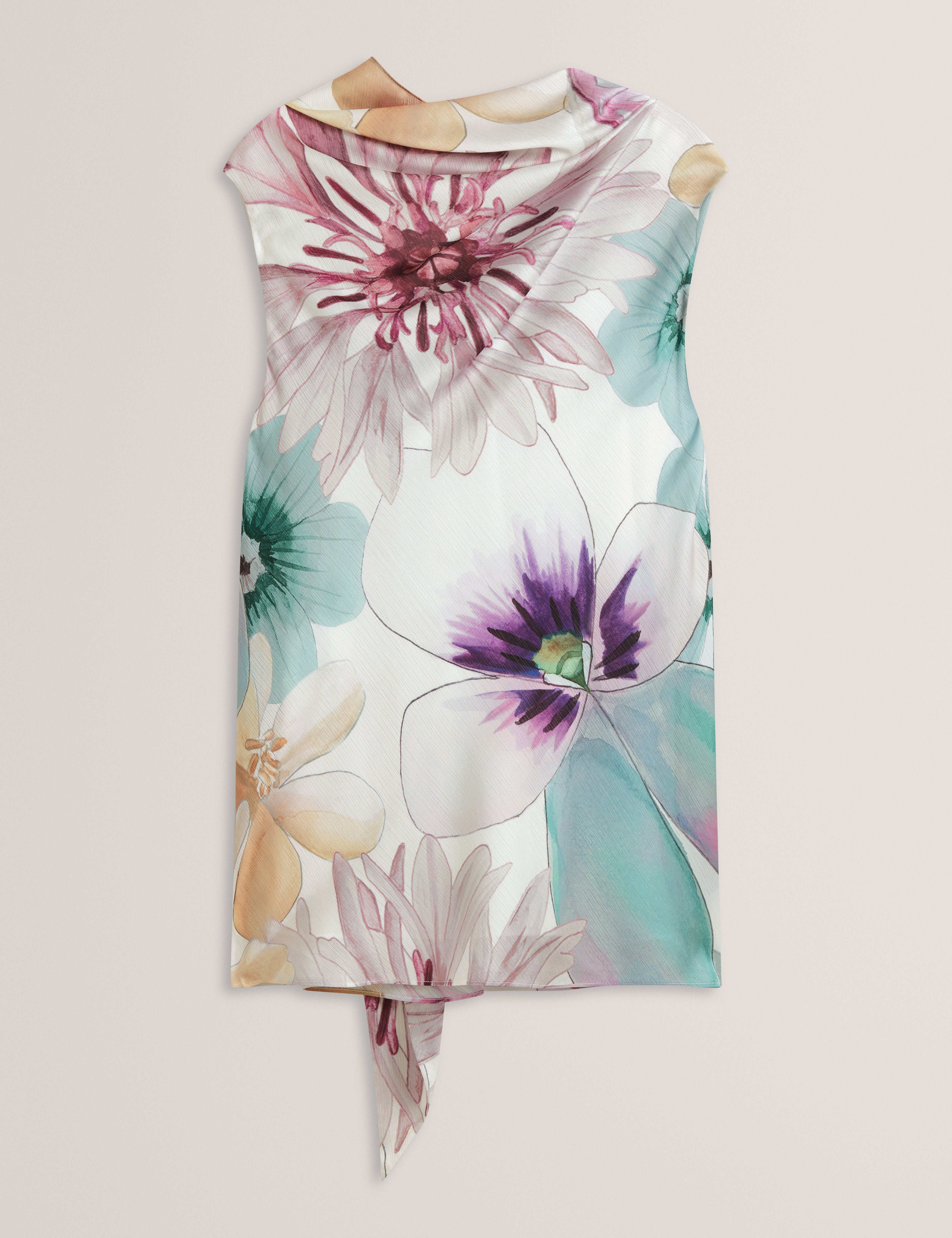 AUVEA: Print Neck Tie Sleeveless Top