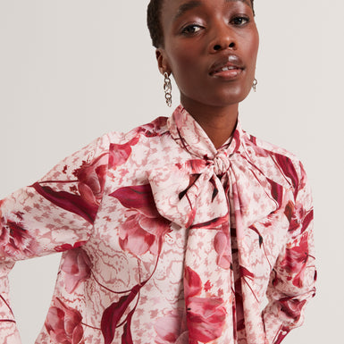 CORENA: Printed Tie Neck Shirt