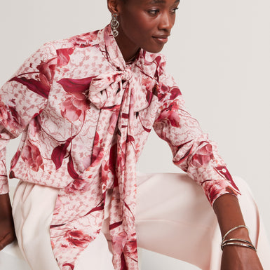 CORENA: Printed Tie Neck Shirt