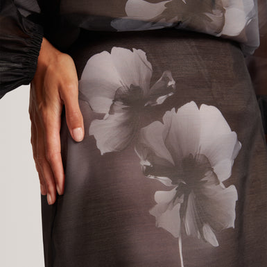 VIEVA: Printed Organza Overlay Midi Skirt